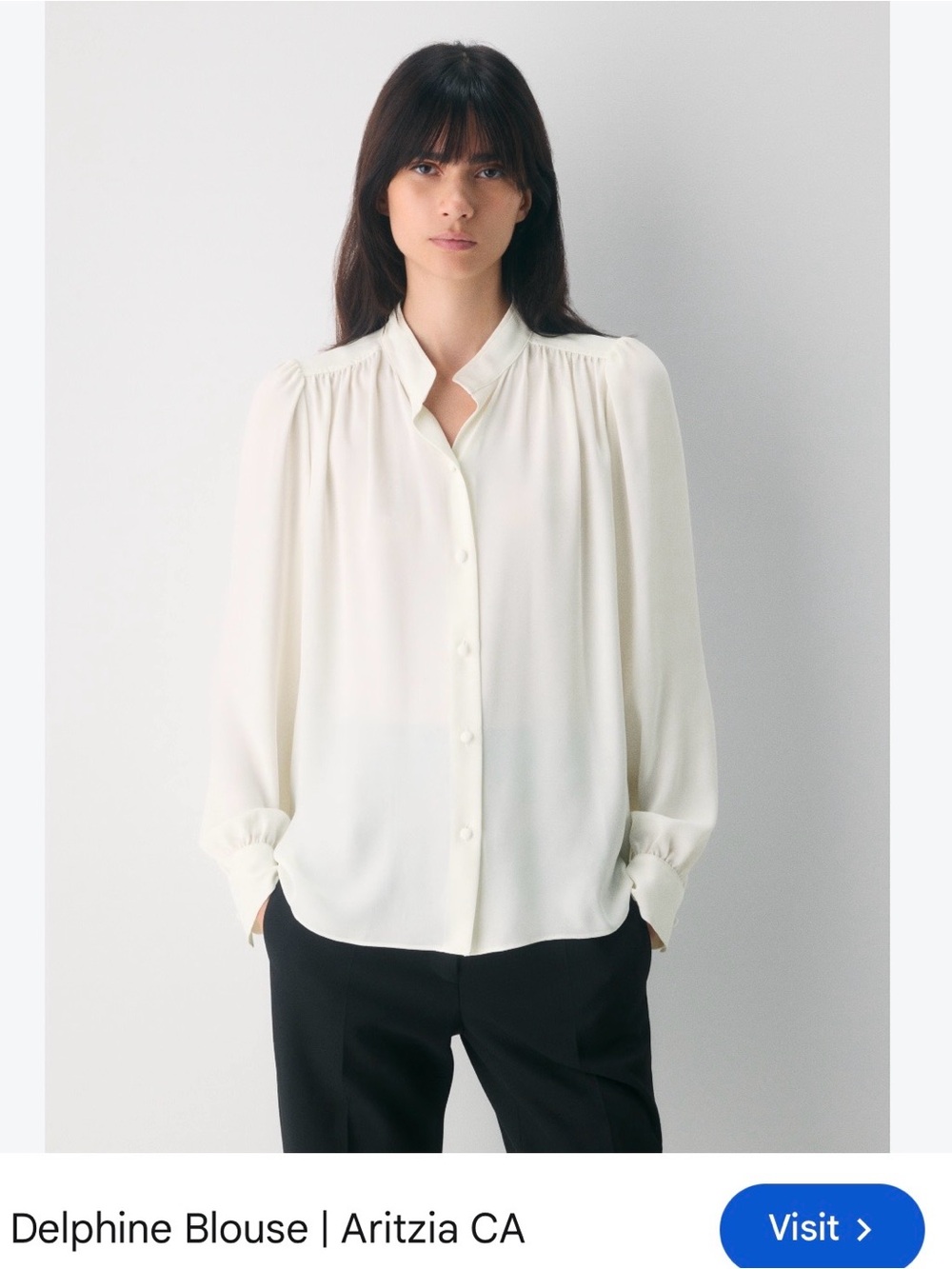 Aritzia Cream Delphine Long-Sleeve Button Blouse